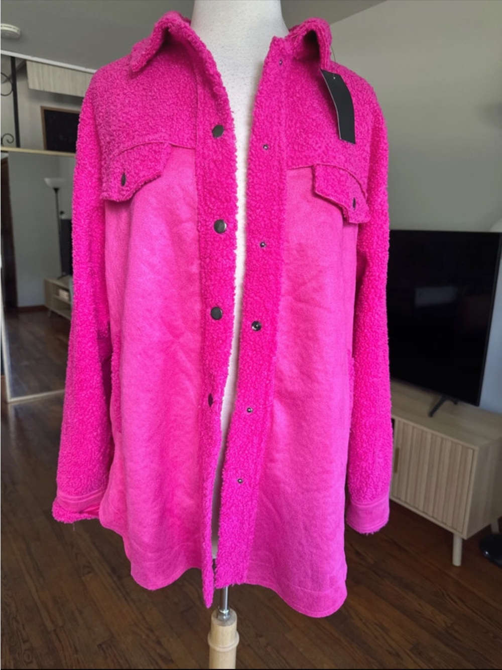 Hot Pink Women's Faux-Sherpa Shacket
